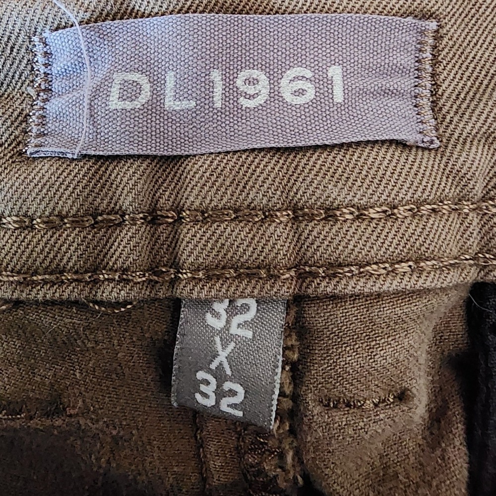 DL1961 32x32 Olive Drab Duke Tailored Chino Pants Mens Brown Cotton Stretch Work - Picture 5 of 12